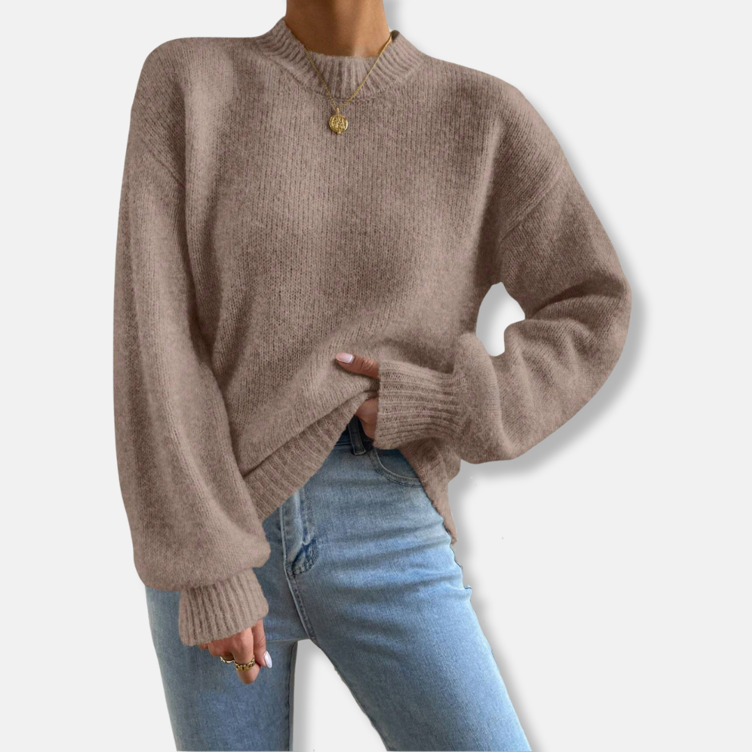 Women's Sweater - Soft Knitted Fabric - Relaxed Fit - Round Neck - Long Sleeves