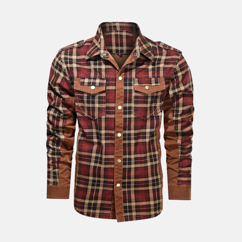 Men's Overshirt – Cotton Mix – Check Pattern – Epaulettes – Snap-Button Closure