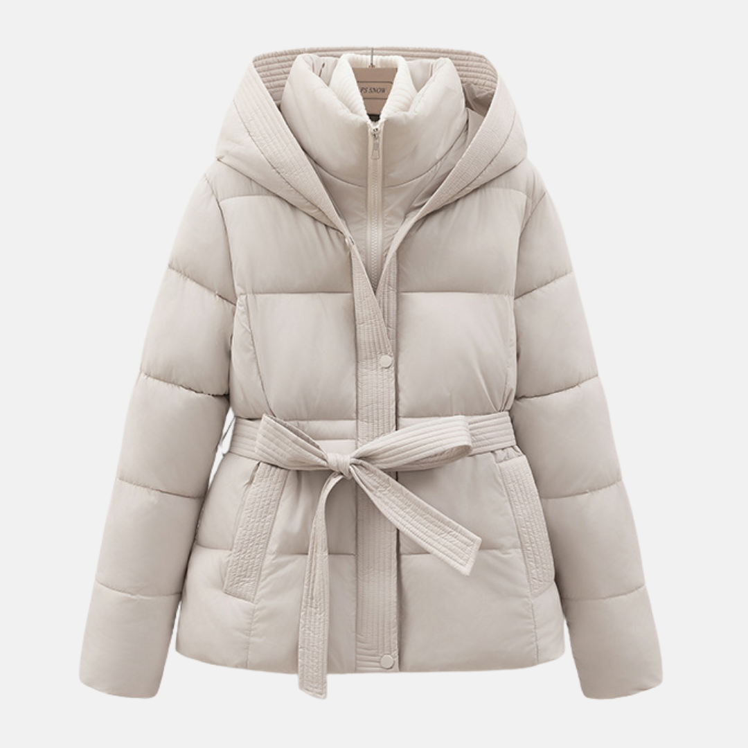 Ladies Padded Jacket – Slim Fit – With Hood – Waist Belt – Zipper Closure