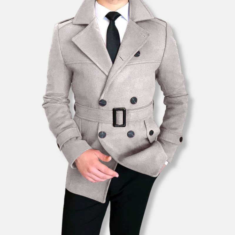Men's Coat – Wool Mix – Tailored Fit – Double-Button Closure – Waist Belt