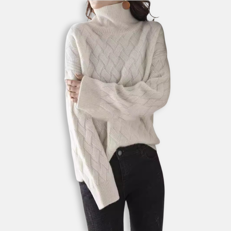 Women's Sweater - Knitted Fabric - Oversized Loose Fit - Ribbed Roll Neck