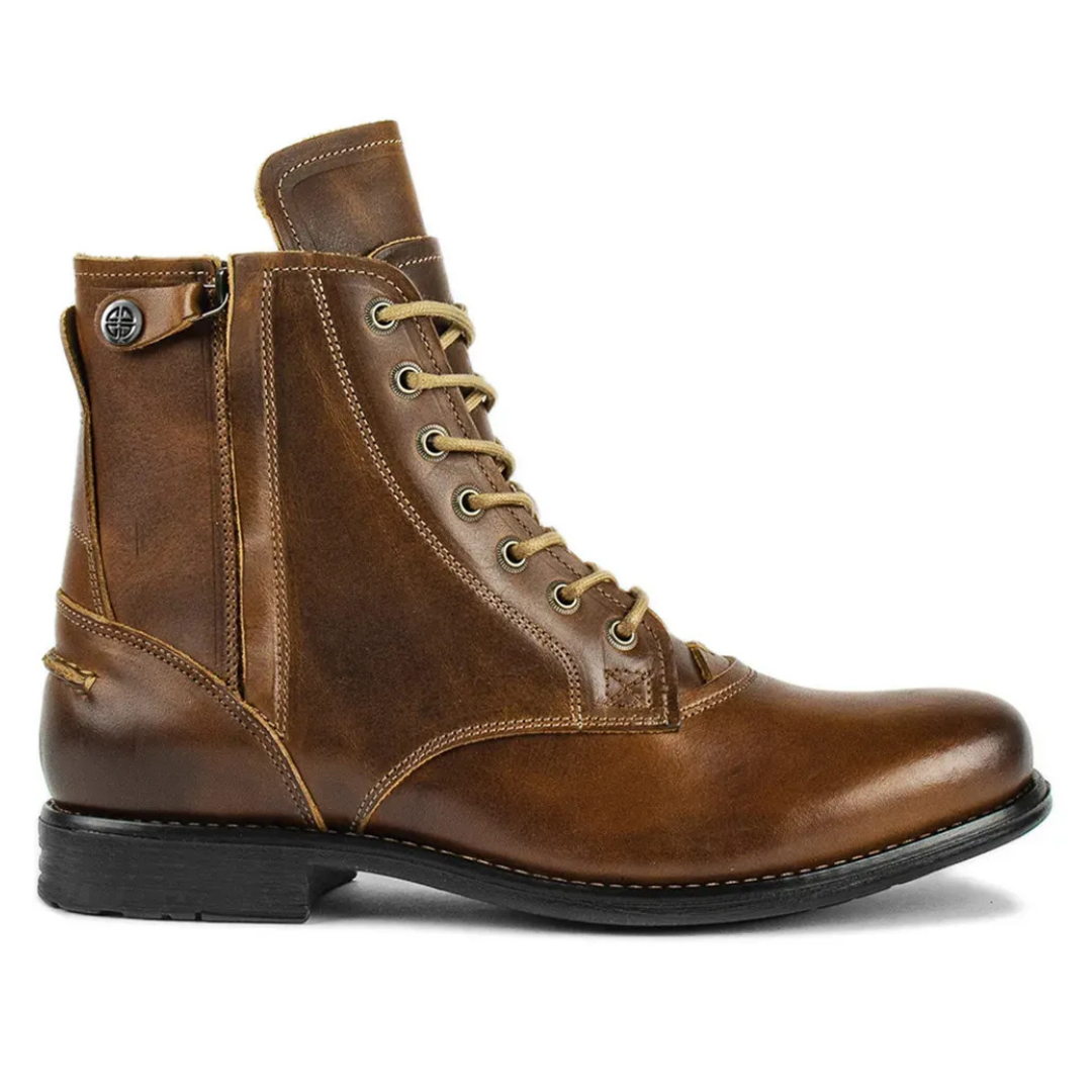 Men's Boots - Leather - Lace Detail - Mid Ankle Height