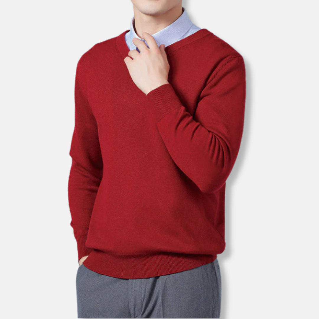 Men's V-neck Sweater – Relaxed Fit – Fine-knit – Ribbing – Long Sleeve
