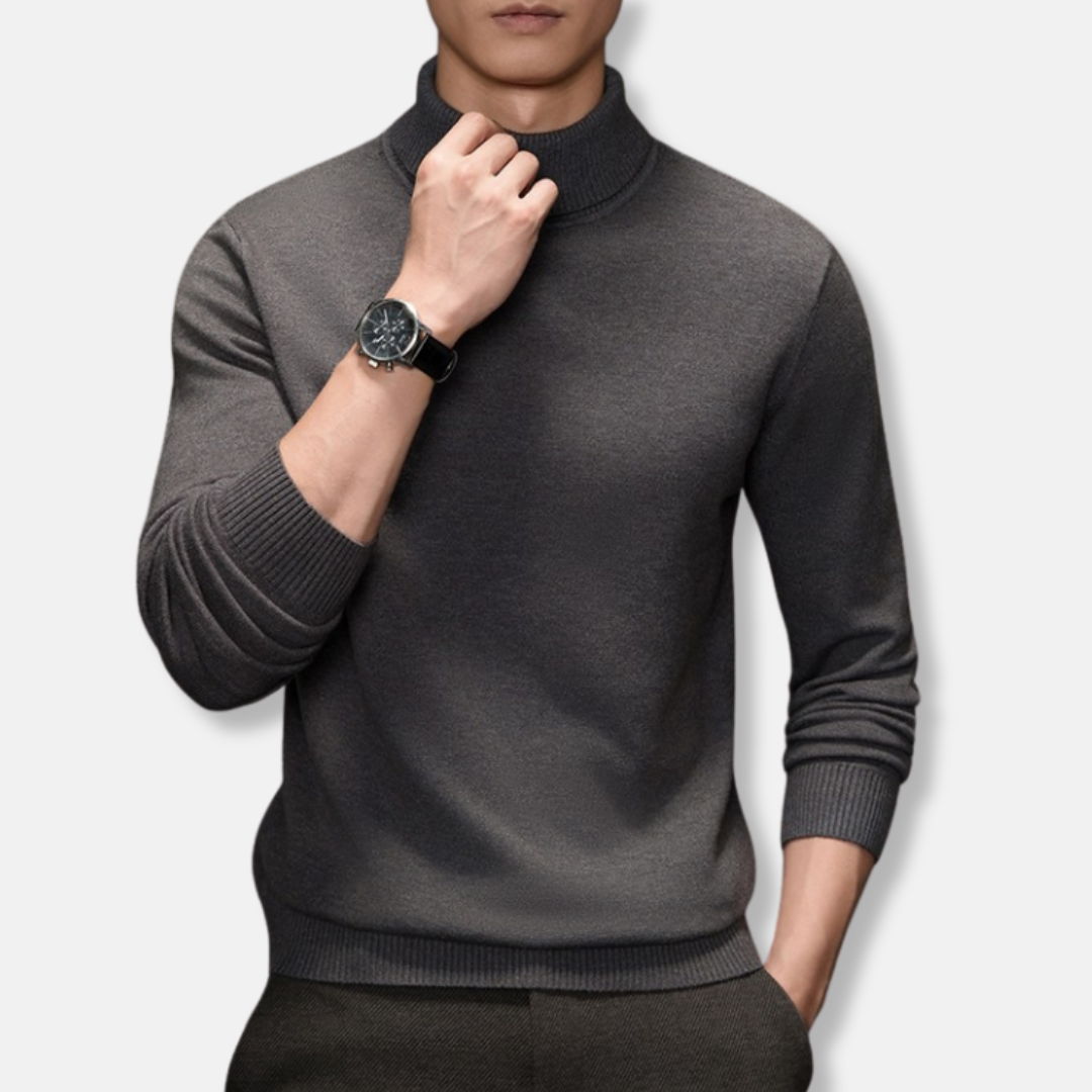 Men's Turtleneck - Fine-Knit Fabric - Slim Fit - Rolled Neck - Ribbed Edges