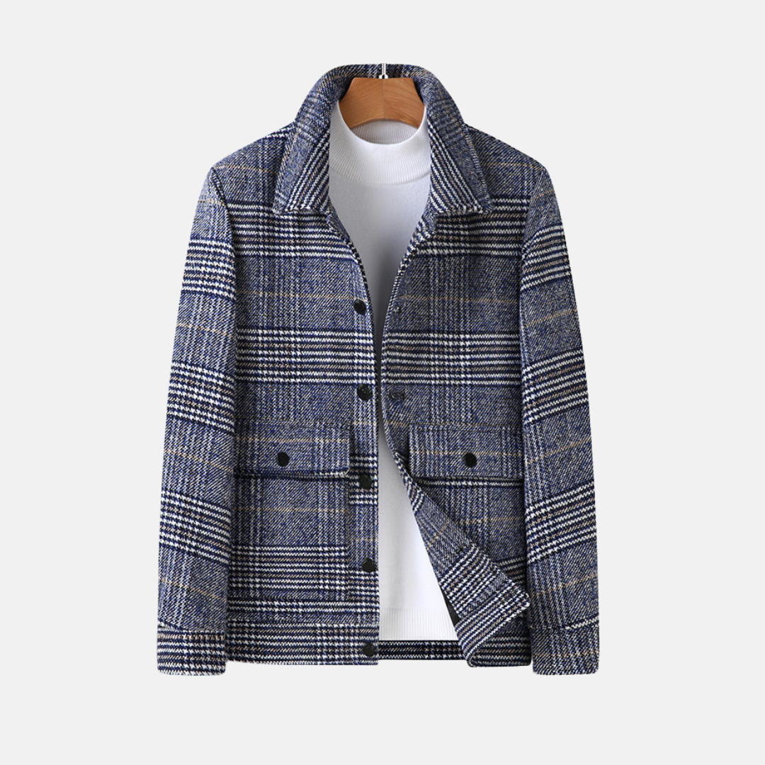 Men's Coat - Wool Mix - Micro-check Pattern - Classic Collar