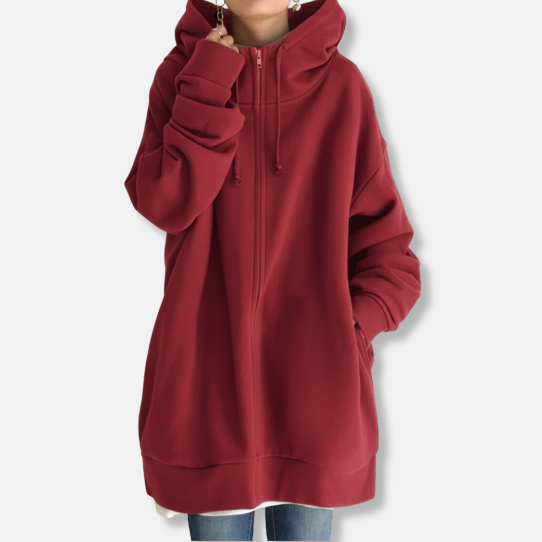 Women's Hoodie – Oversized Fit – Soft Warm Fabric – Zipper Closure – Long Sleeves