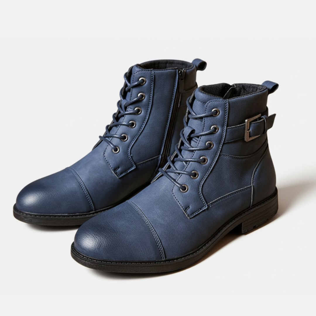 Men's Boots - Synthetic Leather - Ankle-High - Lace Closure With Zipper