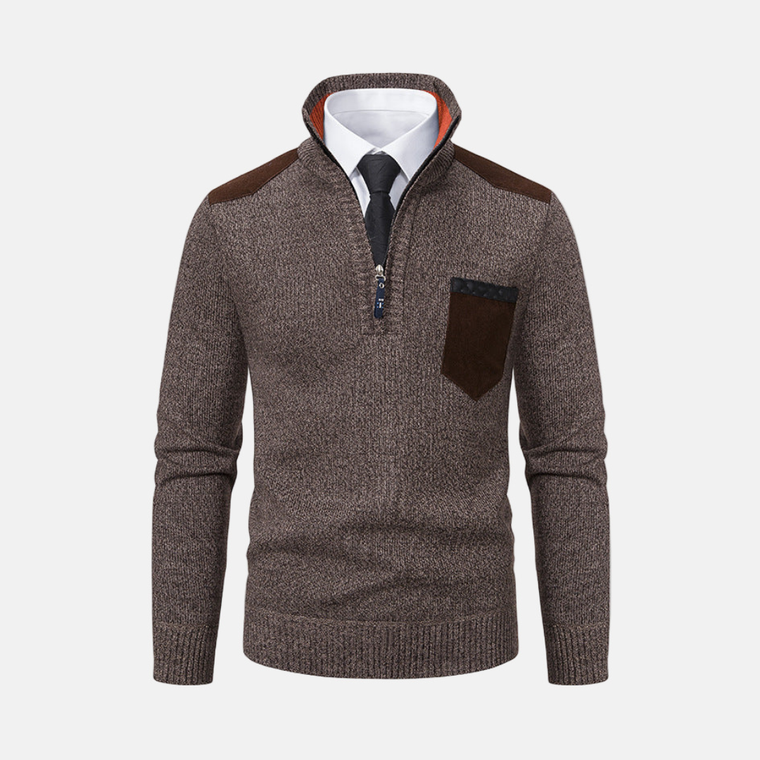 Men's sweater – Regular fit – Textured knit – Quarter zip – Shoulder accents