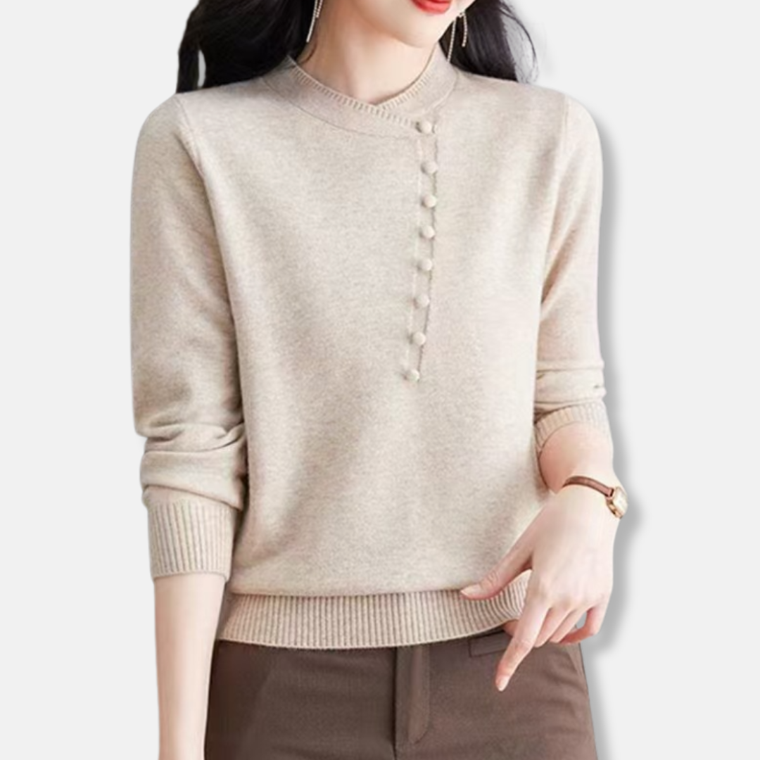 Women's Knitted Top – Relaxed Fit – Asymmetrical Neckline – Knot Detail – Ribbed Edges