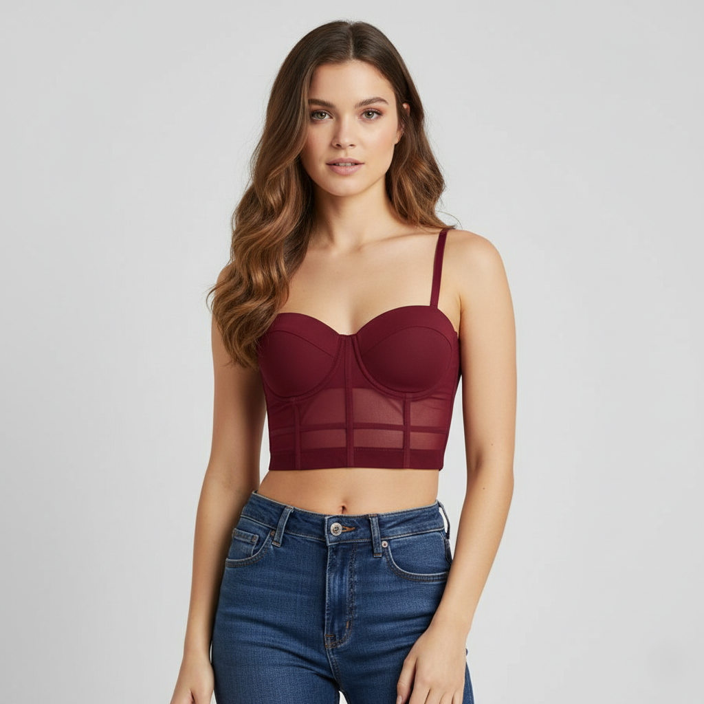 Ladies corset top - Mesh bustier - Adjustable straps - Underwire support