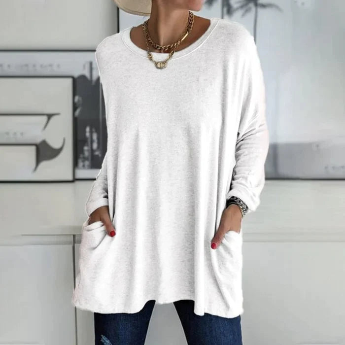 Women's Tunic Top – Loose Fit – Soft Knit Fabric – Long Sleeve – With Pockets