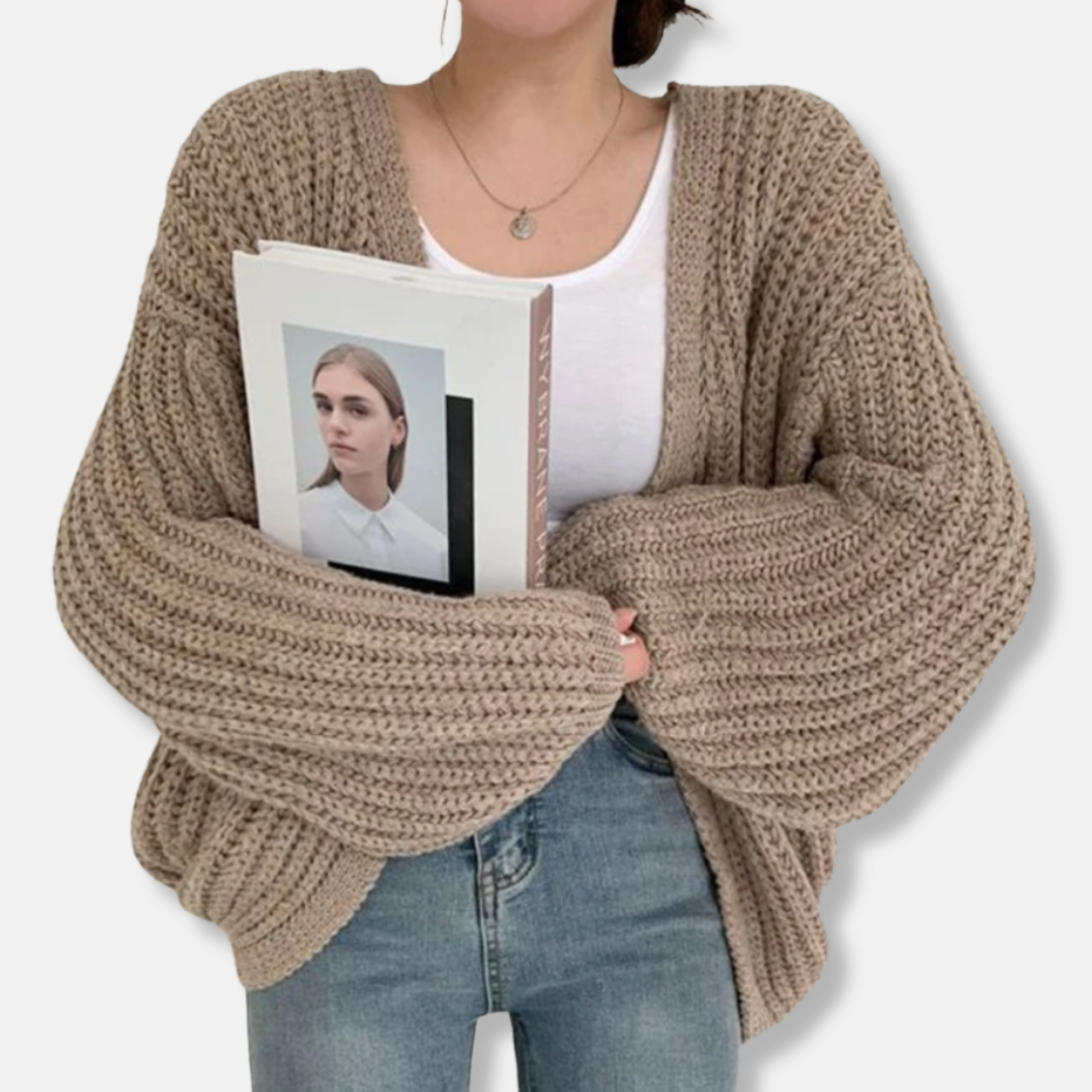 Ladies Cardigan – Oversized fit – Chunky ribbed knit – Balloon sleeves – Open front