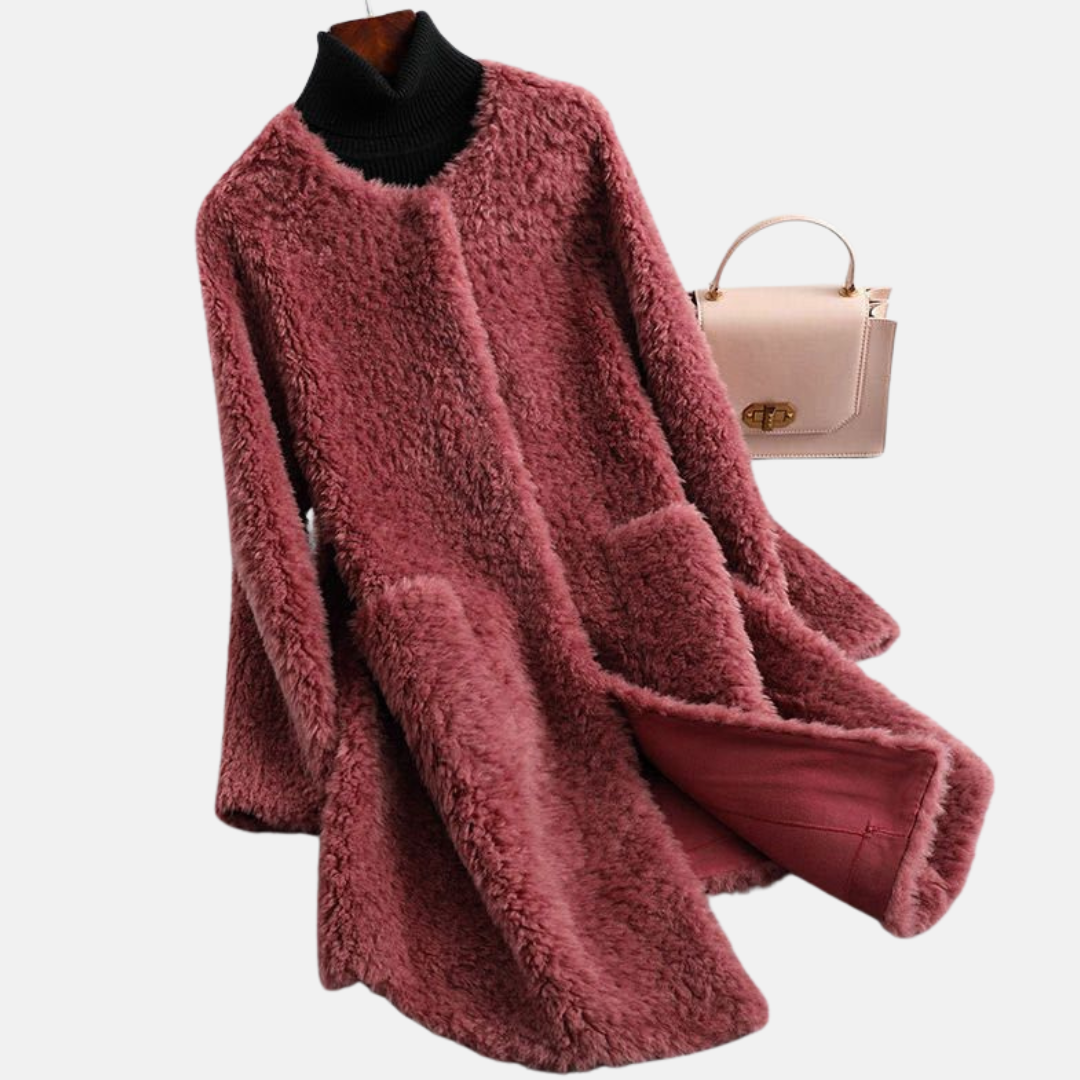 Ladies Coat - Faux Fur - Mid-length - Open Front - Relaxed Fit