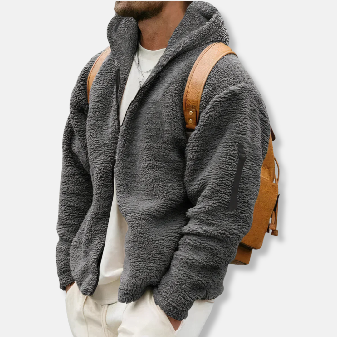 Men's Hoodie – Relaxed Fit – Sherpa Fleece – Full Zip – Side Pockets – Lined