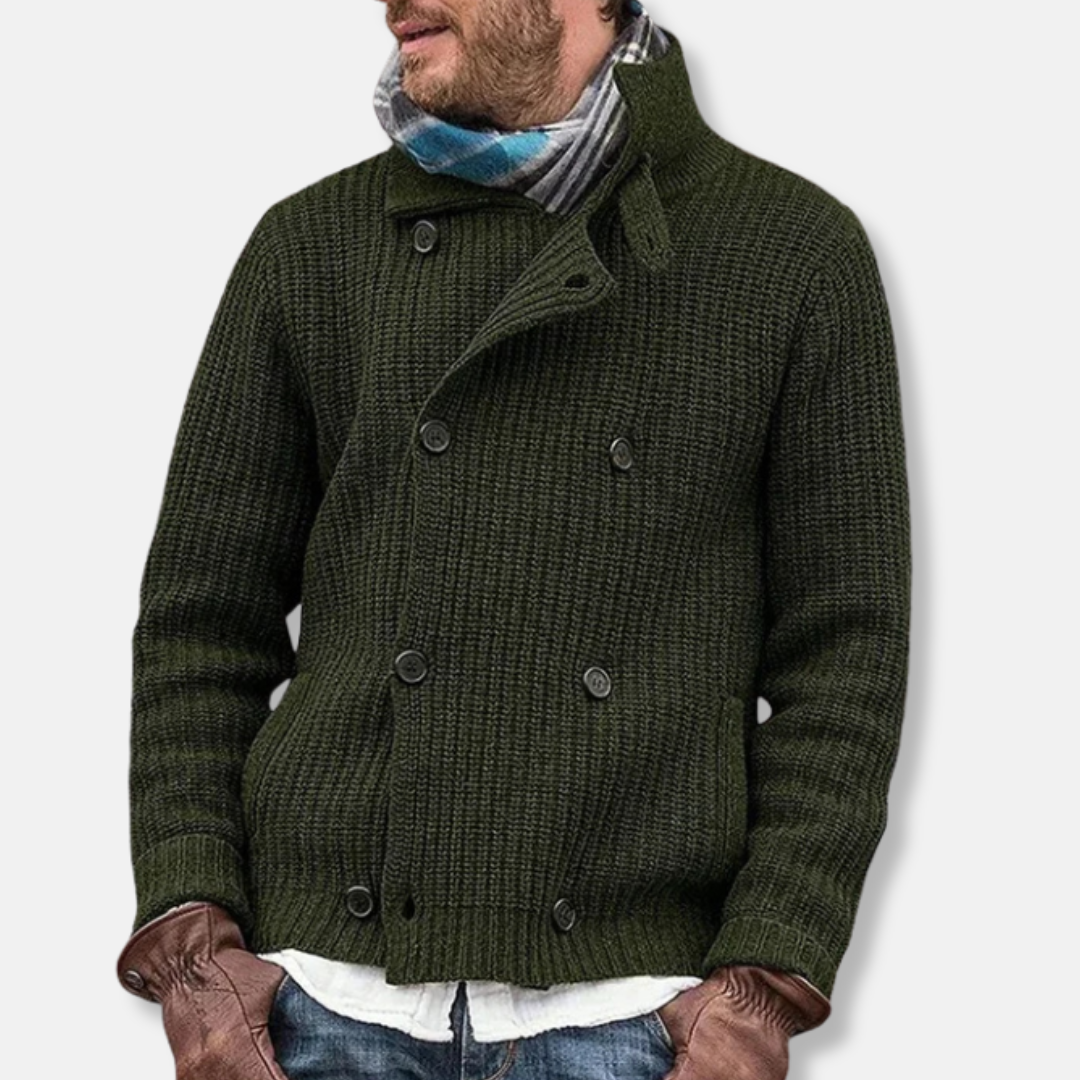 Men's Knitted Jacket – Relaxed Fit – Double Lined – Ribbed – High Collar