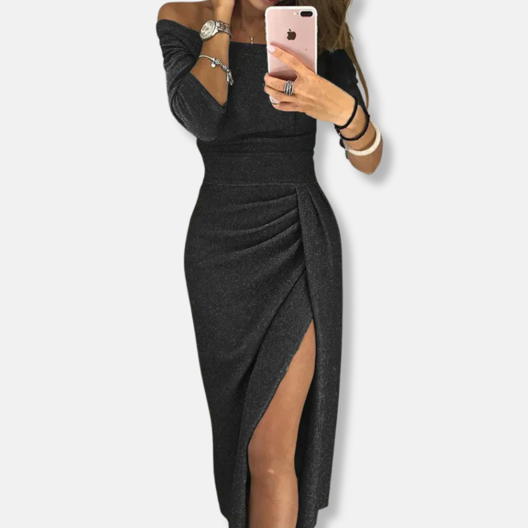 Elegant Glamour Dress – With Slit and Stylish Pleats