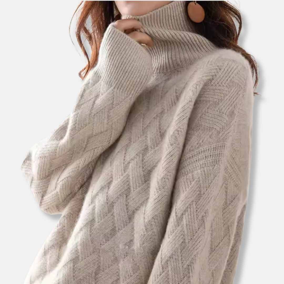 Ladies Pullover Sweater – Oversized Fit – Ribbed Turtleneck – Textured Knit