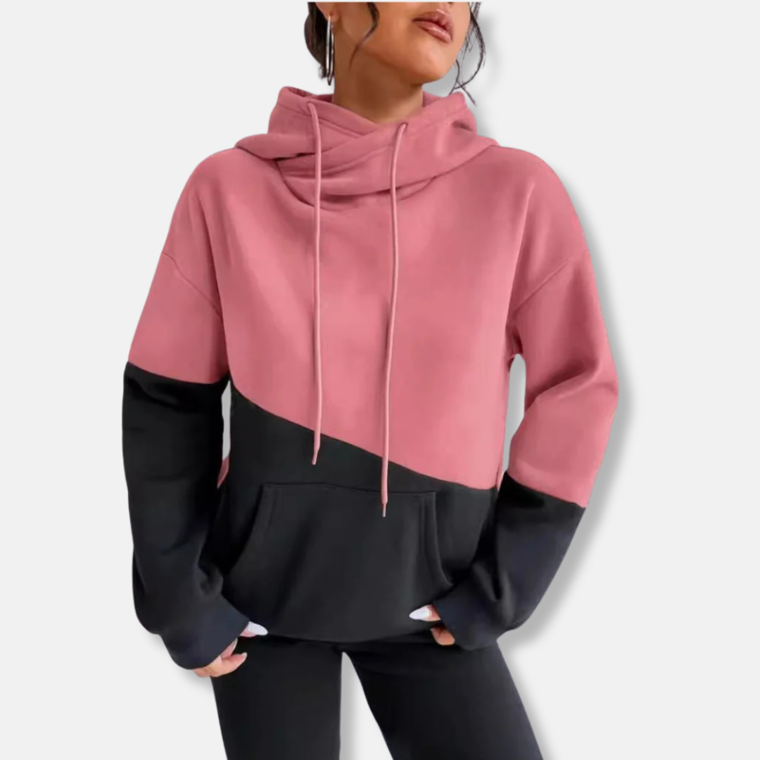 Women's hoodie – Relaxed fit – Soft knit fabric – Colorblock – Kangaroo pocket