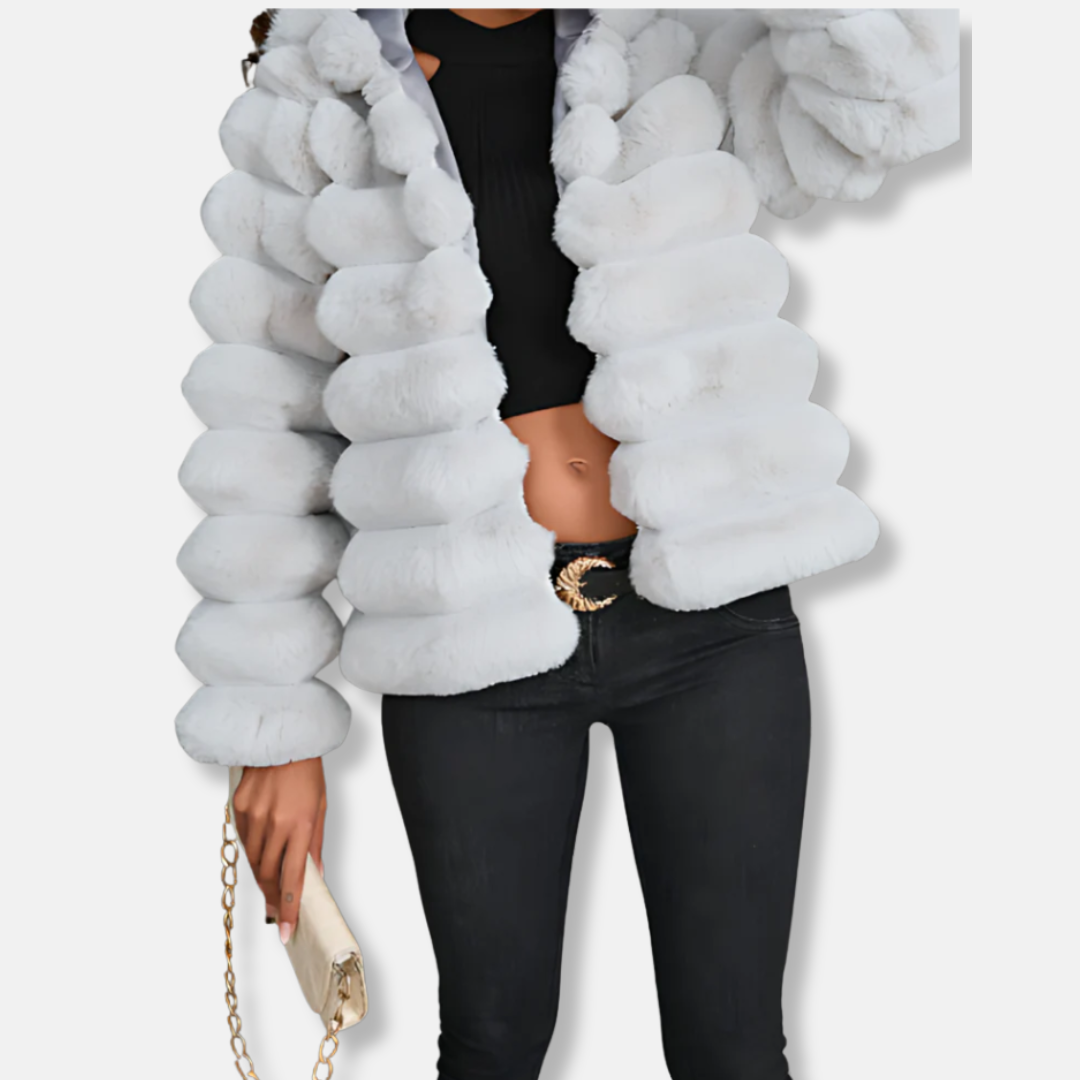 Women's Coat – Faux Fur – Cropped Fit – Panels – Stand-up Collar – Long Sleeve