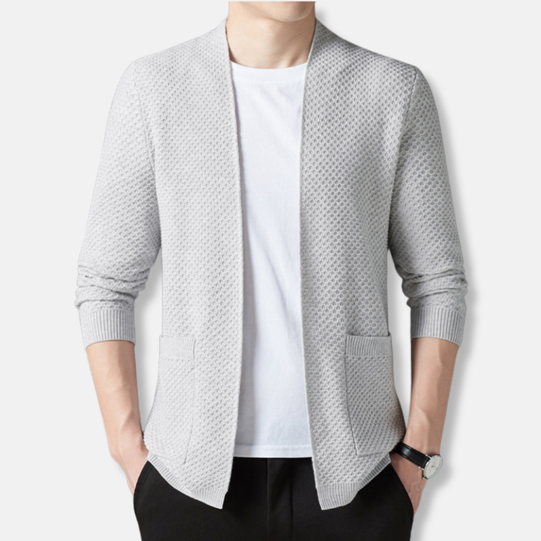 Men's Cardigan - Cotton Blend - Open Front - Hip Length