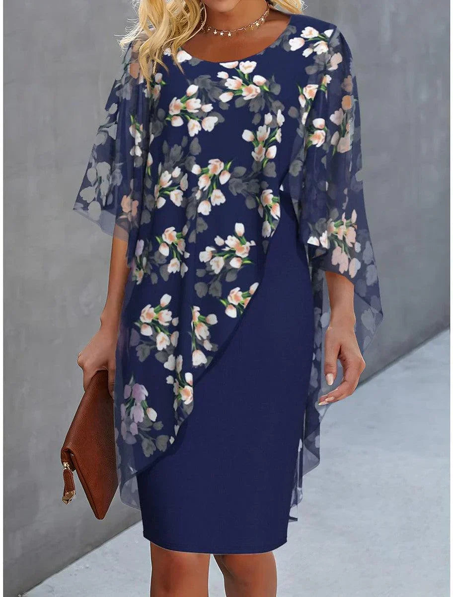 Midi Dress with Floral Print and Cape Detail for women