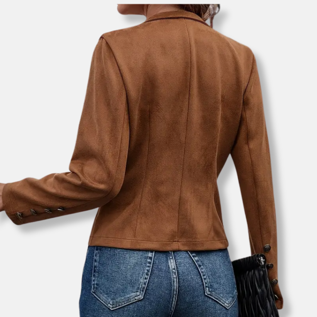 Ladies Coat - Woven Fabric - Slim Fit - Short Length - Mandarin Collar - Decorative Buttons