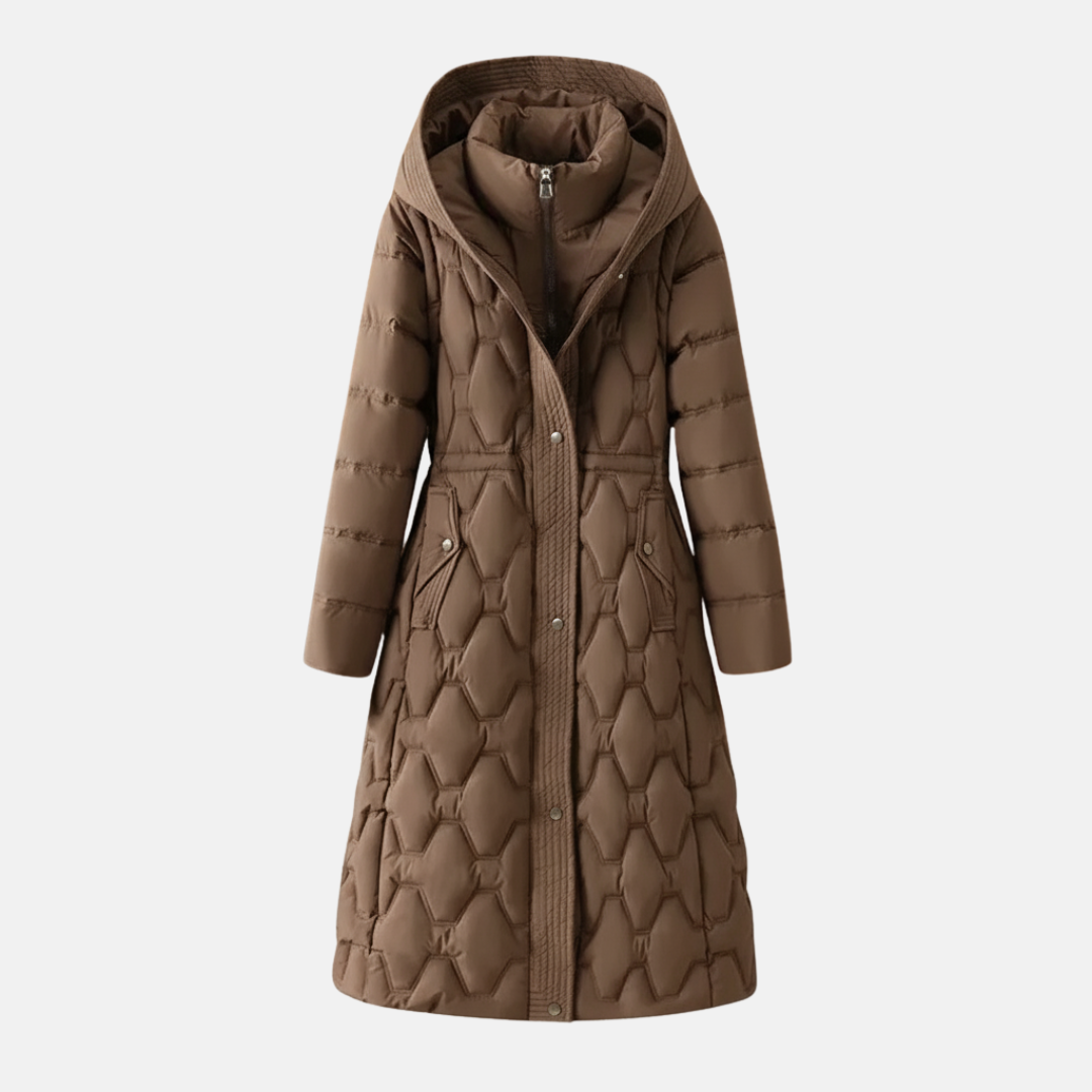 Women's long padded coat – Fitted model – With hood – Snap button closure
