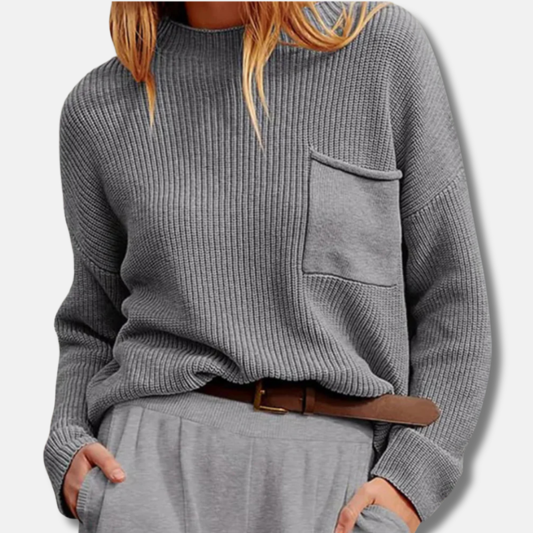 Women's sweater – Relaxed fit – Ribbed knit – Round neck – Long sleeves – Chest pocket