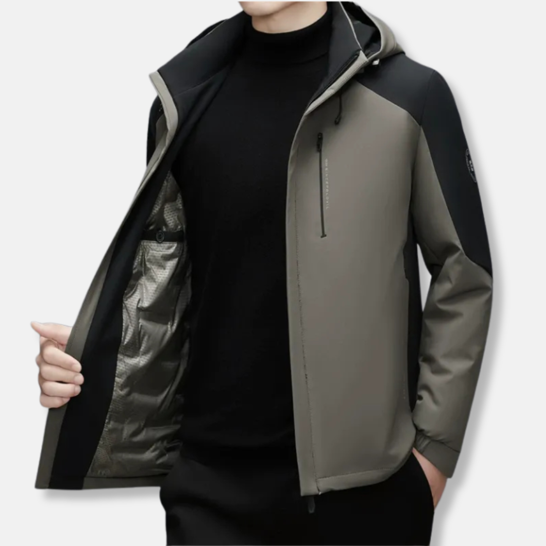 Men's Windproof Jacket – Straight Fit – Adjustable Hood – Zip Pockets