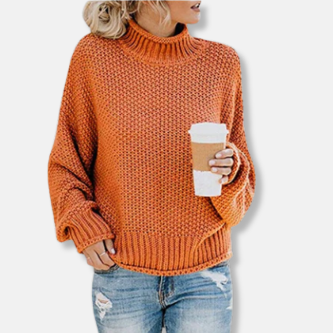 Women's Sweater – Oversized Fit – High Neck – Dropped Shoulders – Ribbed Hems