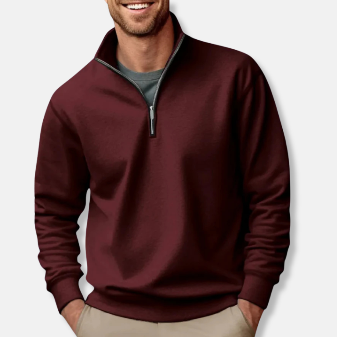 Men's Sweater with Half Zip – Soft Knit – Relaxed Fit – Ribbed Edges