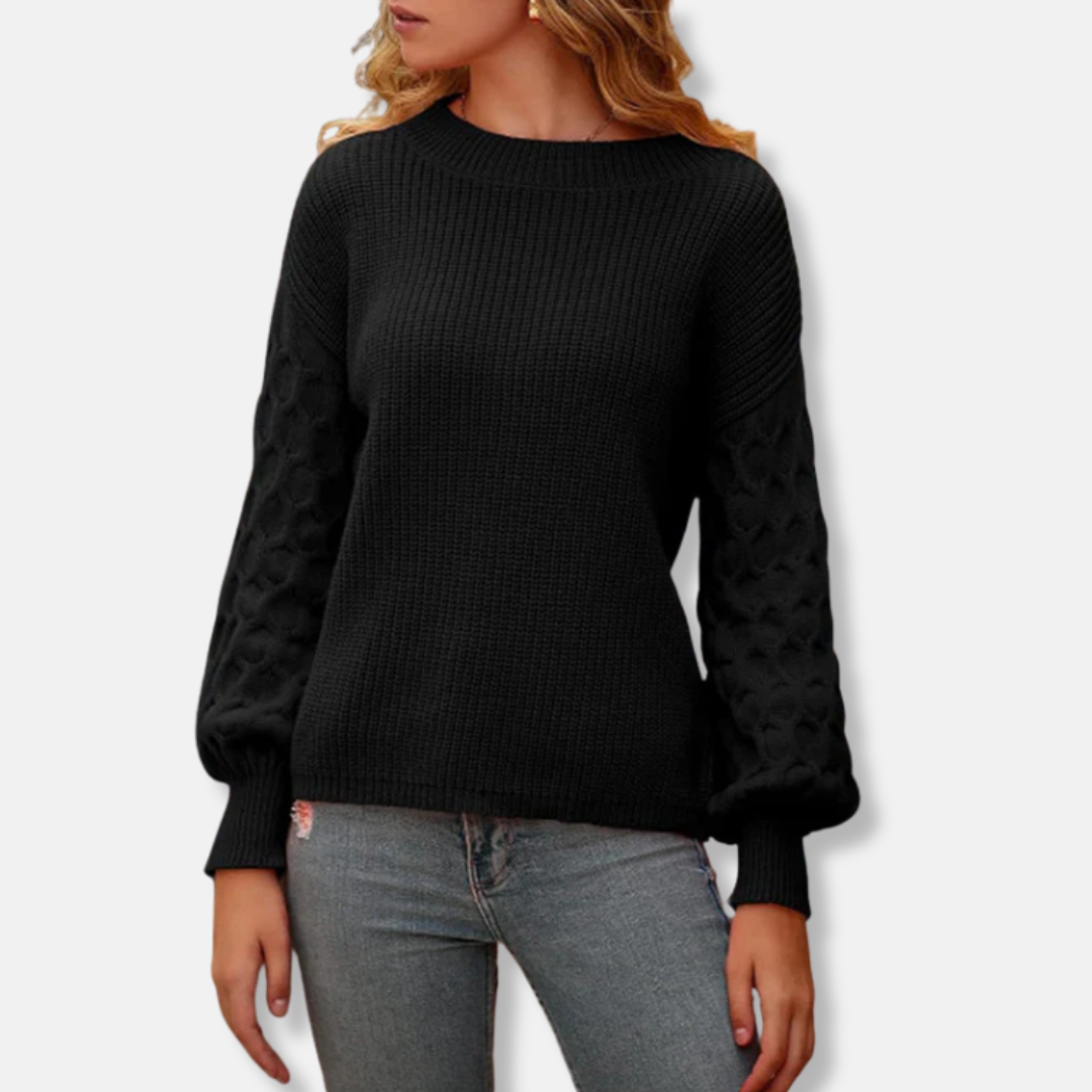 Women's sweater – Relaxed fit – Knitted – Textured sleeves – Balloon sleeves – Ribbed trims