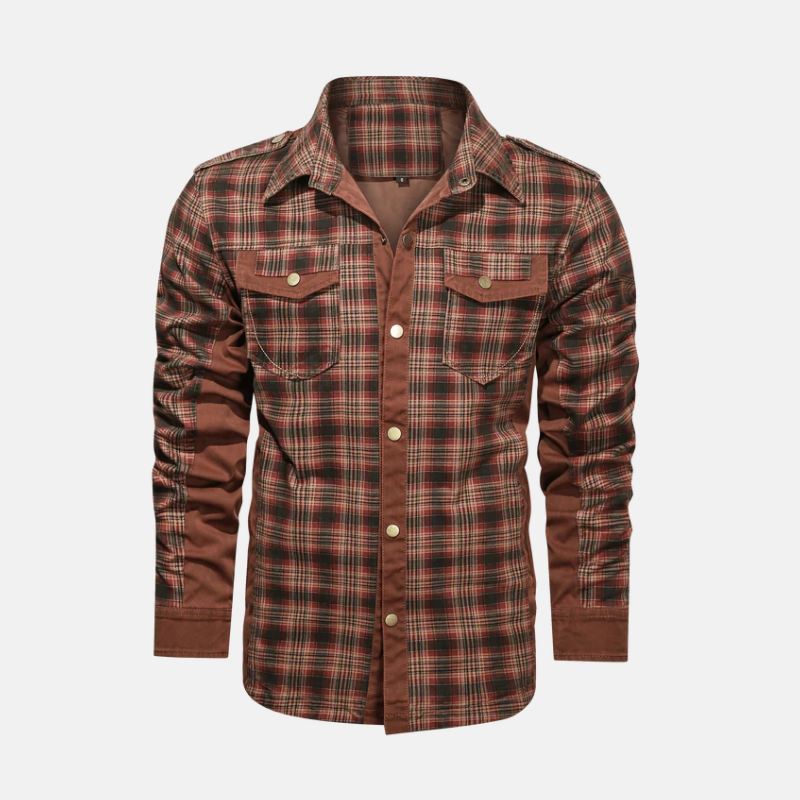 Men's Overshirt – Cotton Mix – Check Pattern – Epaulettes – Snap-Button Closure