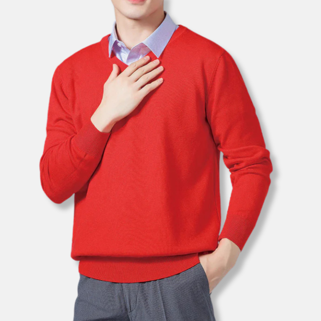 Men's V-neck Sweater – Relaxed Fit – Fine-knit – Ribbing – Long Sleeve