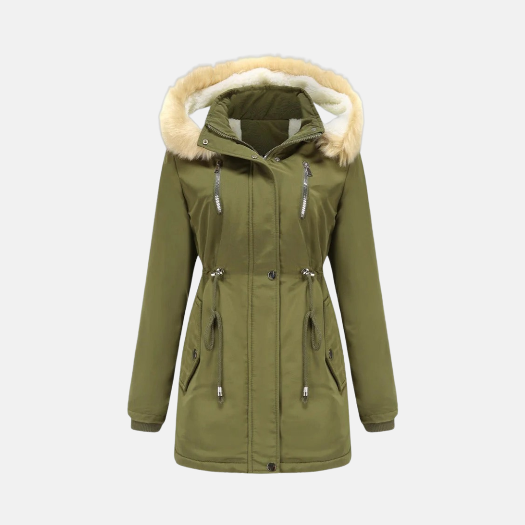 Women's Parka Coat – Mid-Length Model – Adjustable Waist – Faux Fur Hood – Warm Lined