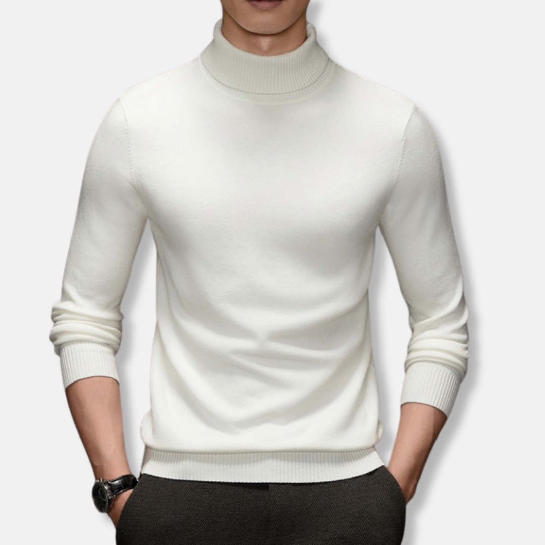 Men's Turtleneck - Fine-Knit Fabric - Slim Fit - Rolled Neck - Ribbed Edges