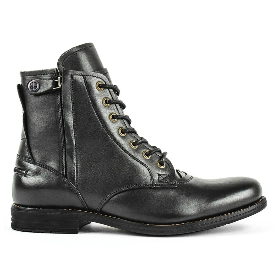 Men's Boots - Leather - Lace Detail - Mid Ankle Height
