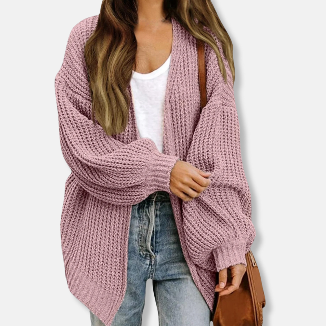 Ladies Cardigan – Oversized Fit – Chunky Knit – Open Front – Lantern Sleeves