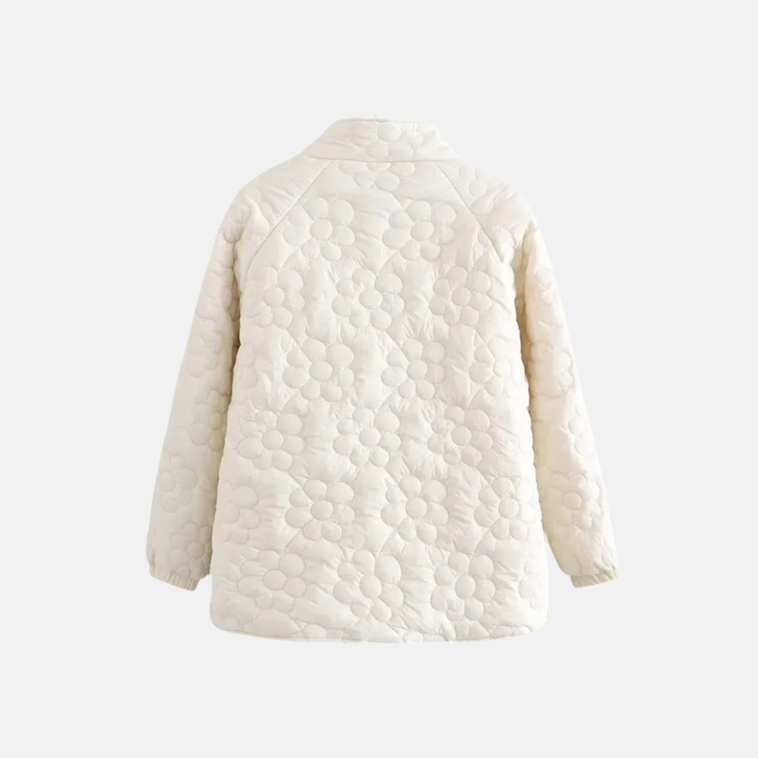 Women's Quilted Jacket – Relaxed Fit – Floral Pattern – Snap Buttons and Pockets