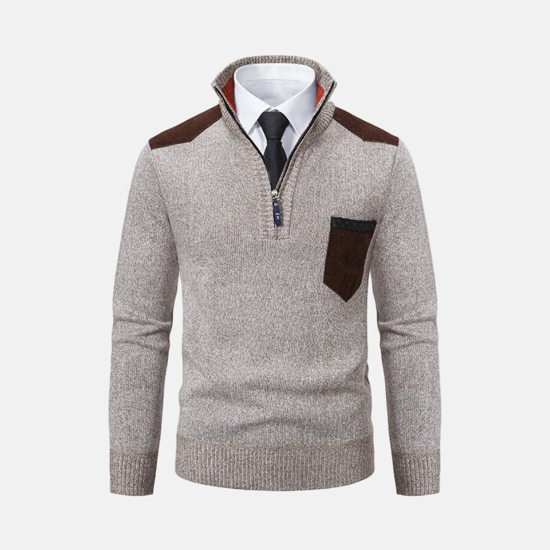 Men's sweater – Regular fit – Textured knit – Quarter zip – Shoulder accents