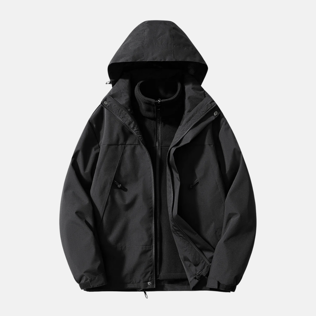 Men's Outdoor Jacket – Water-Repellent – Removable Fleece – Adjustable Hood