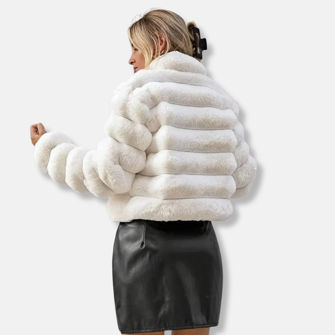 Women's Coat – Faux Fur – Cropped Fit – Panels – Stand-up Collar – Long Sleeve
