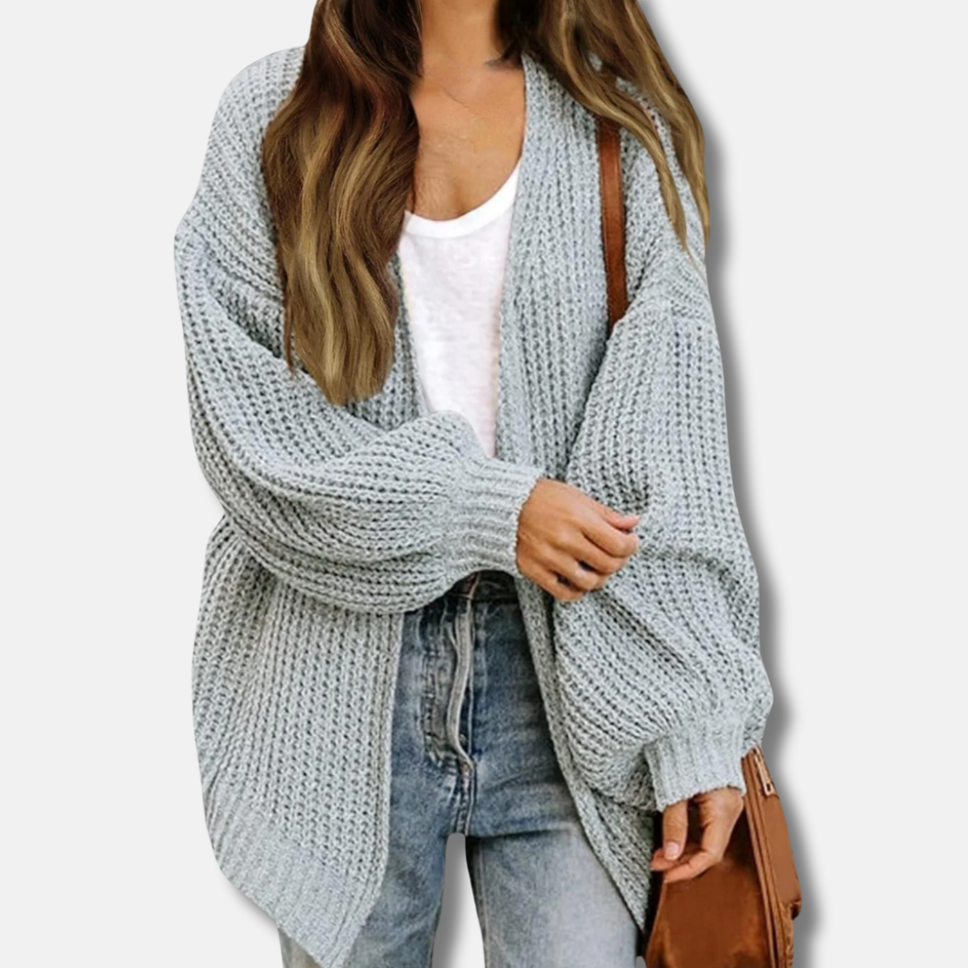 Ladies Cardigan – Oversized Fit – Chunky Knit – Open Front – Lantern Sleeves