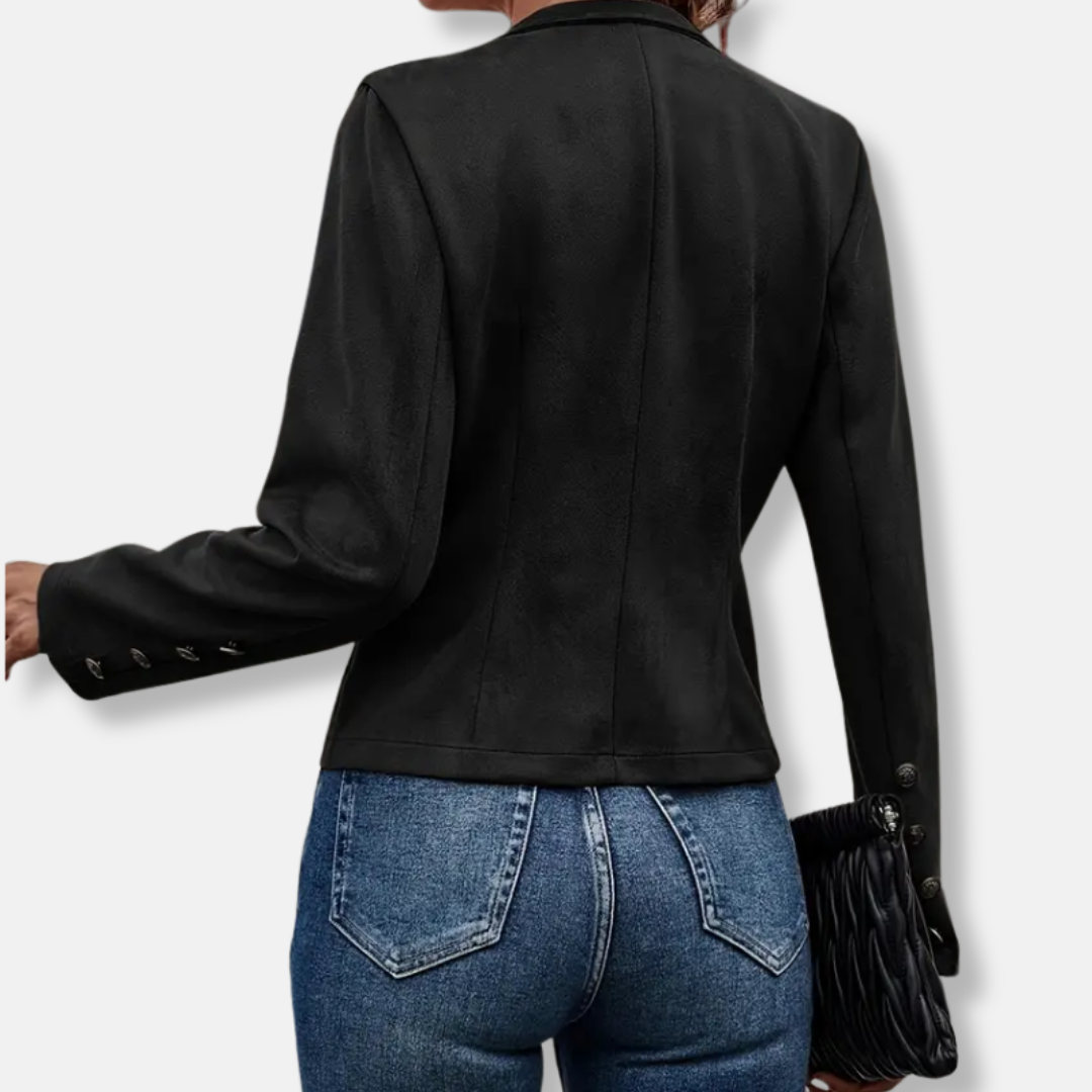 Ladies Coat - Woven Fabric - Slim Fit - Short Length - Mandarin Collar - Decorative Buttons