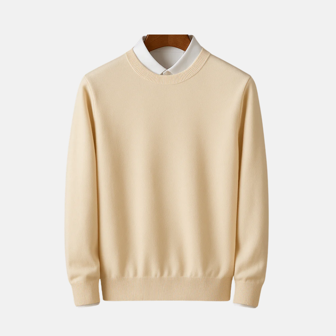 Men's Sweater - Fine-Knit - Classic Fit - Round Neck - Ribbed Cuffs