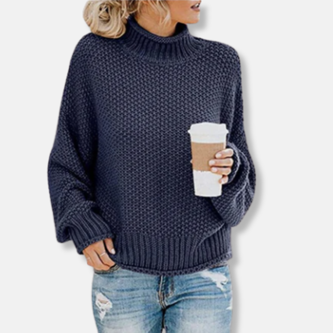 Women's Sweater – Oversized Fit – High Neck – Dropped Shoulders – Ribbed Hems