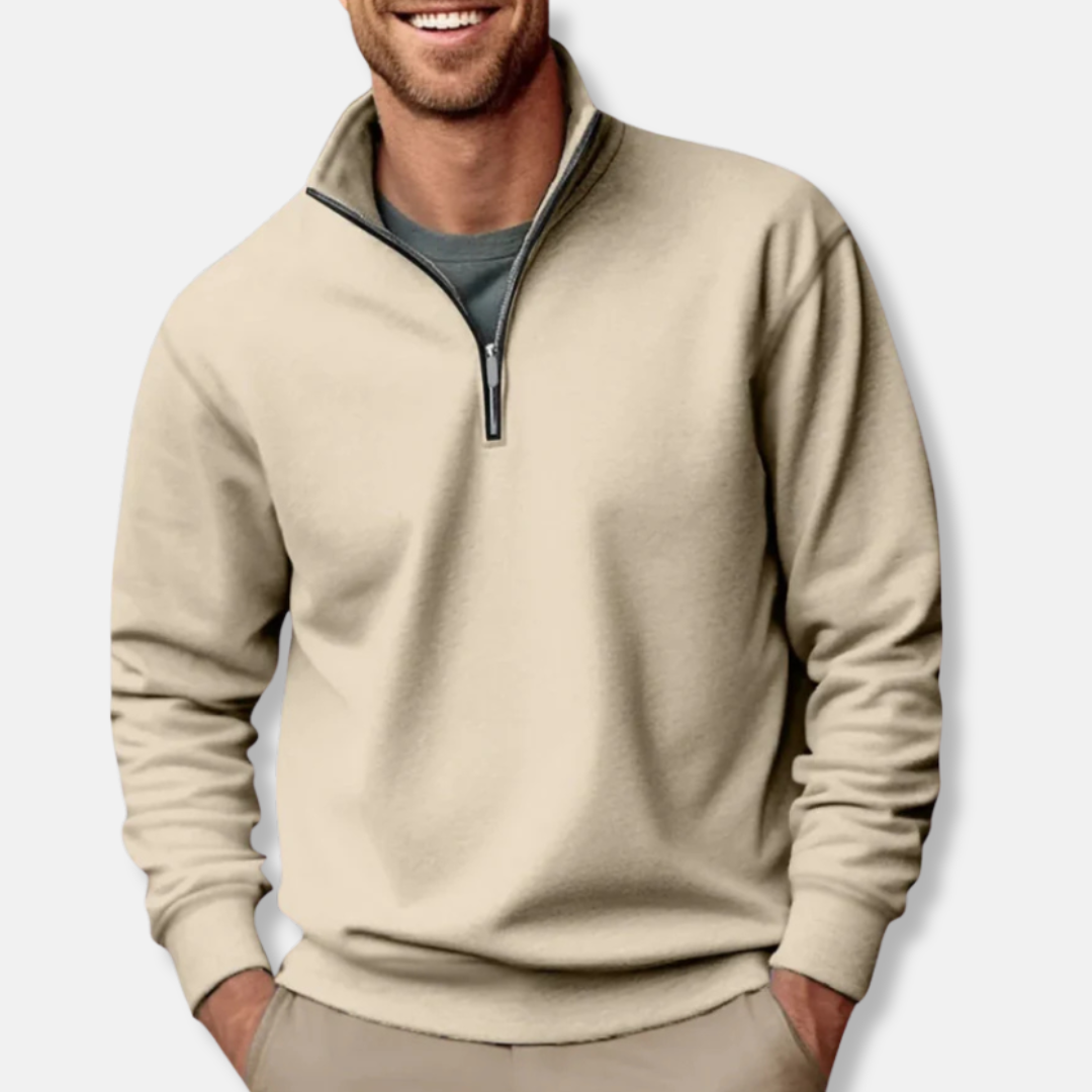 Men's Sweater with Half Zip – Soft Knit – Relaxed Fit – Ribbed Edges