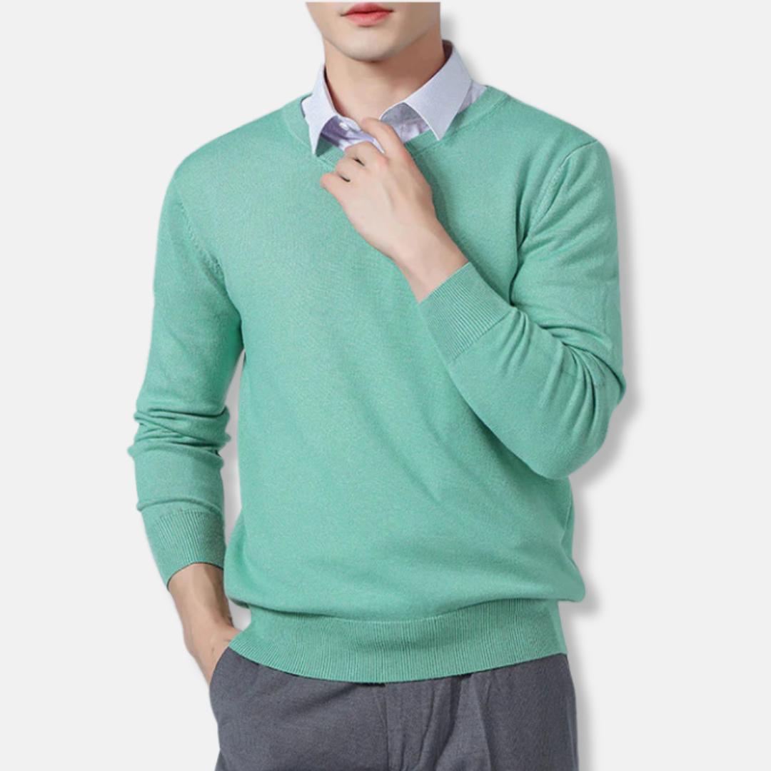 Men's V-neck Sweater – Relaxed Fit – Fine-knit – Ribbing – Long Sleeve