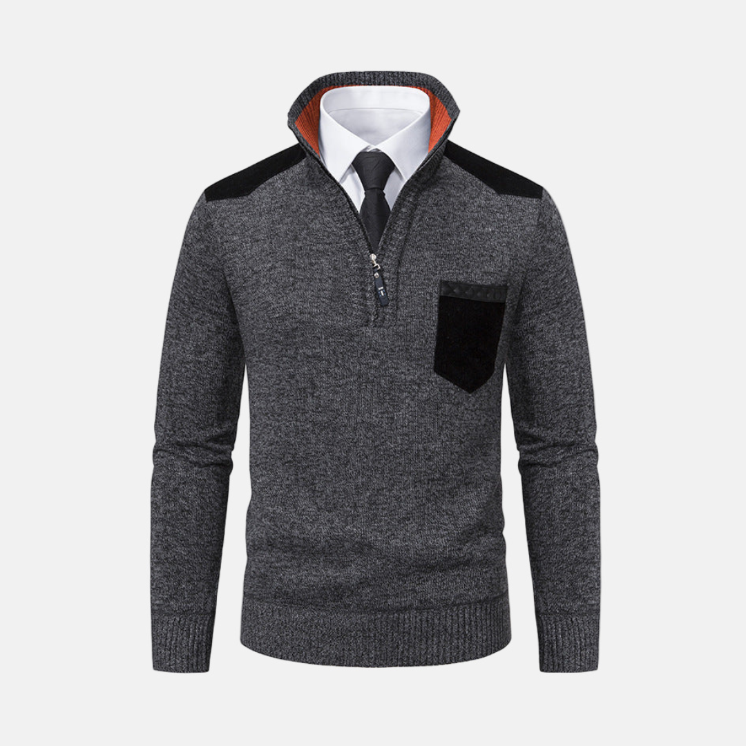 Men's sweater – Regular fit – Textured knit – Quarter zip – Shoulder accents