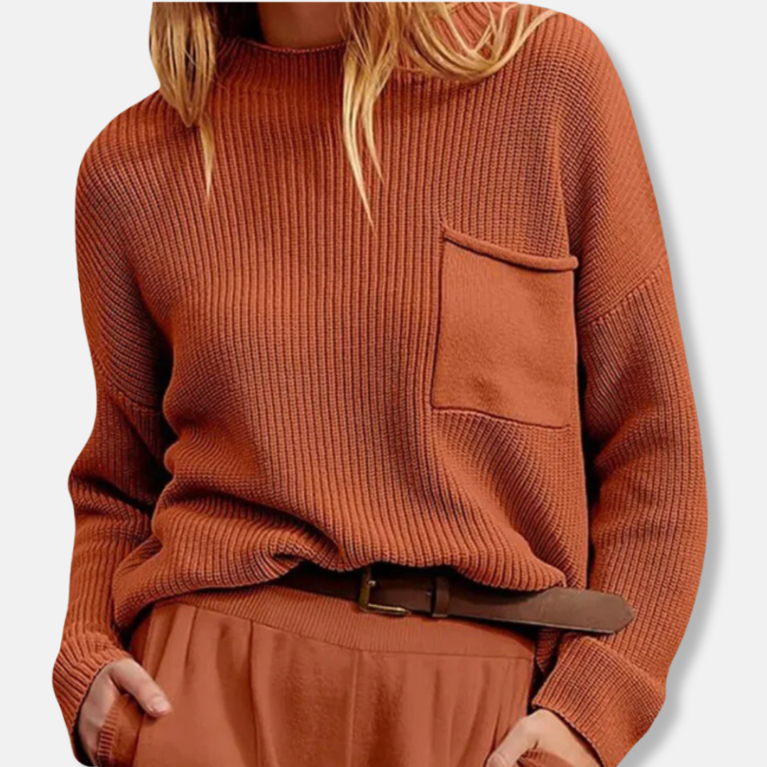 Women's sweater – Relaxed fit – Ribbed knit – Round neck – Long sleeves – Chest pocket
